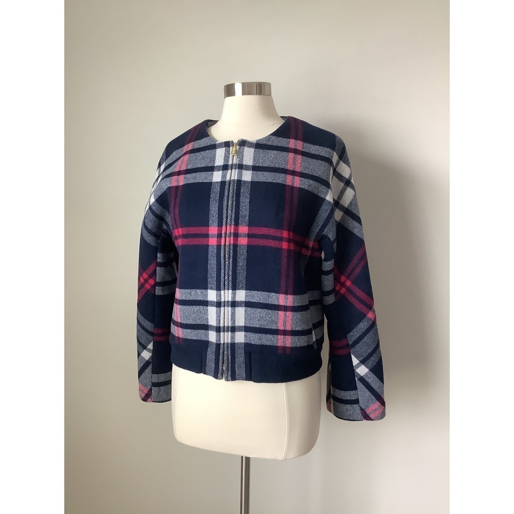 J.Crew Women Jacket Blue Plaid Wool Bomber Jacket Size Medium MSRP $148 - Picture 4 of 15